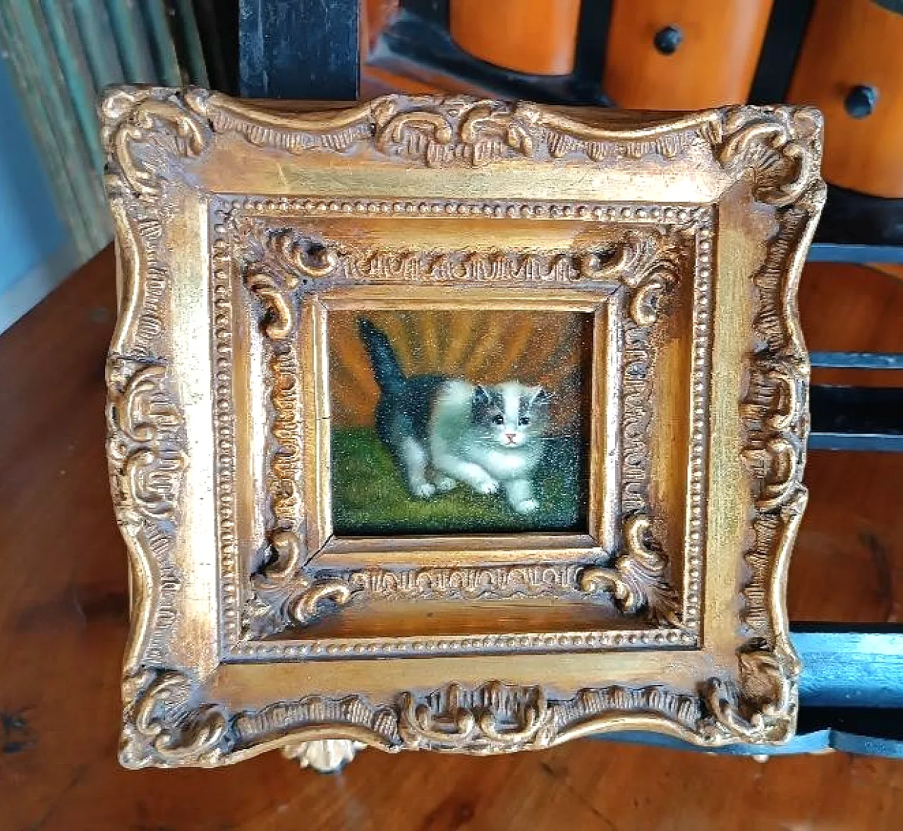 Gatto, olio su tavoletta, scuola inglese, primo '900 1