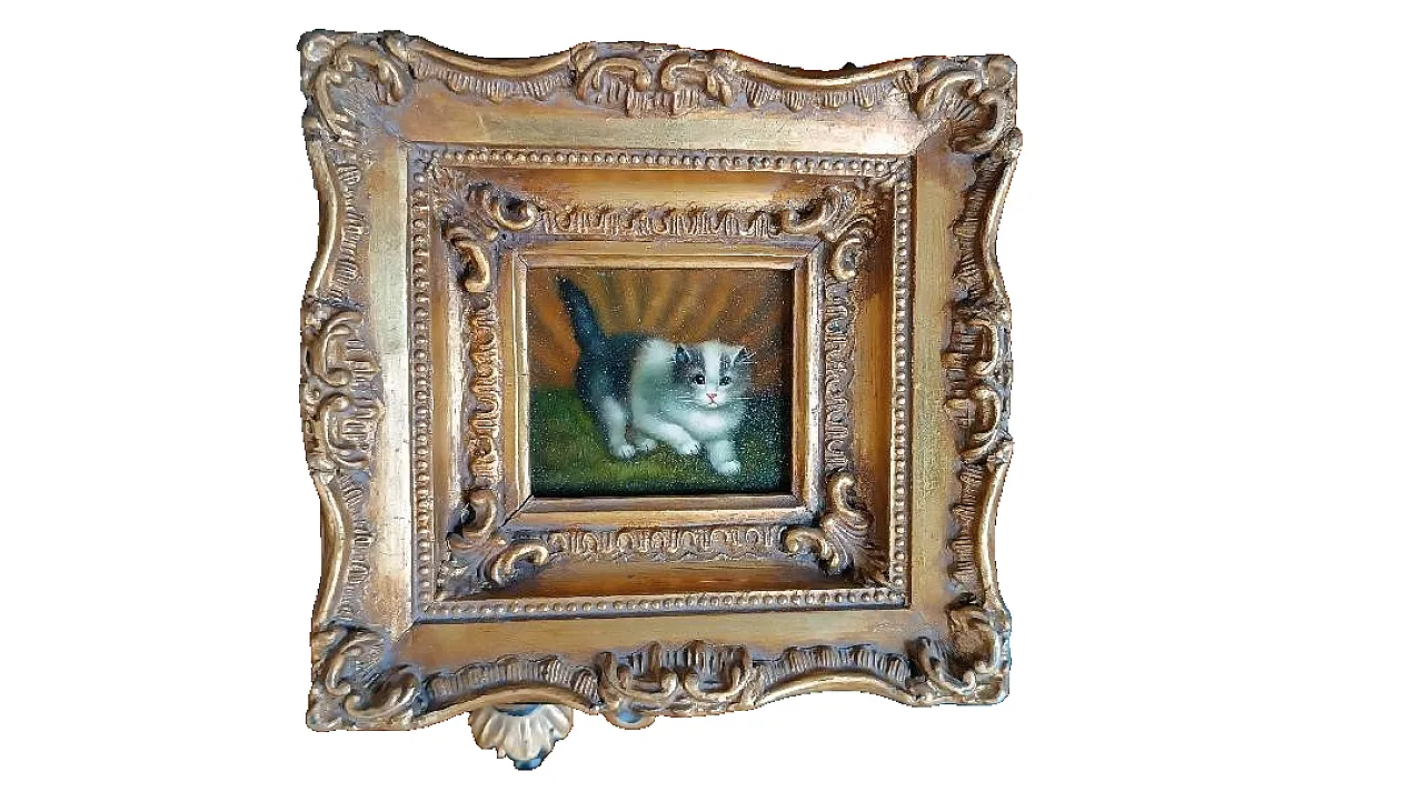 Gatto, olio su tavoletta, scuola inglese, primo '900 2