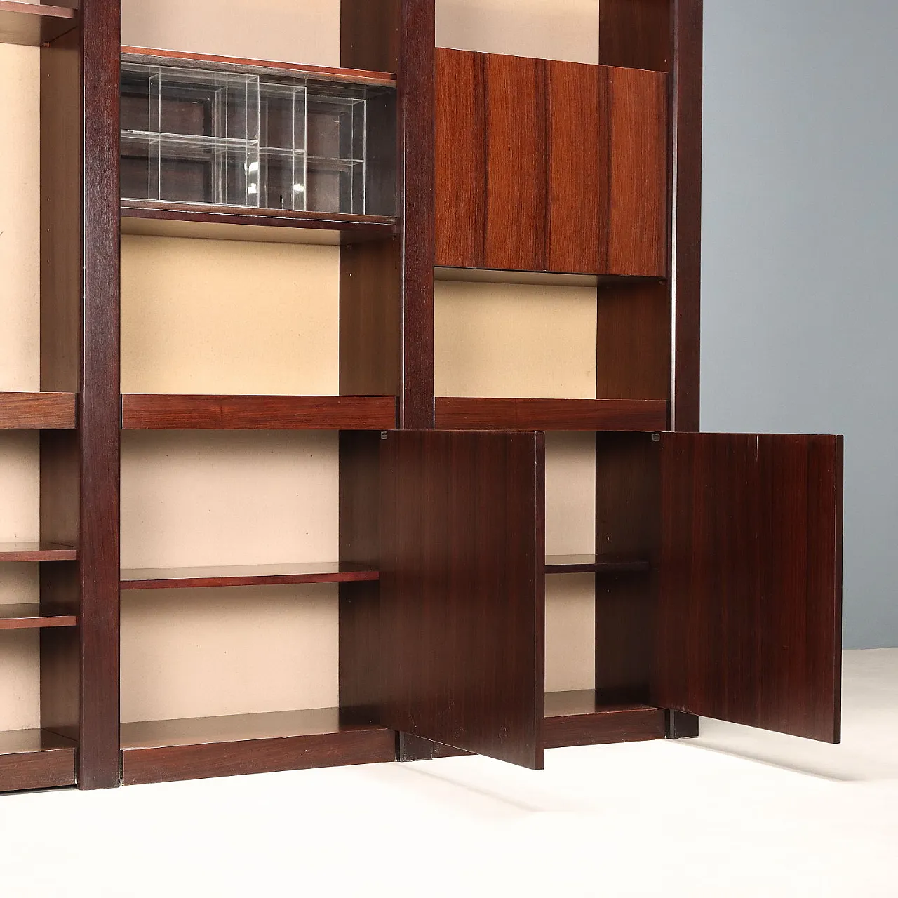 Libreria Acerbis in legno esotico impiallacciato, anni '80 4