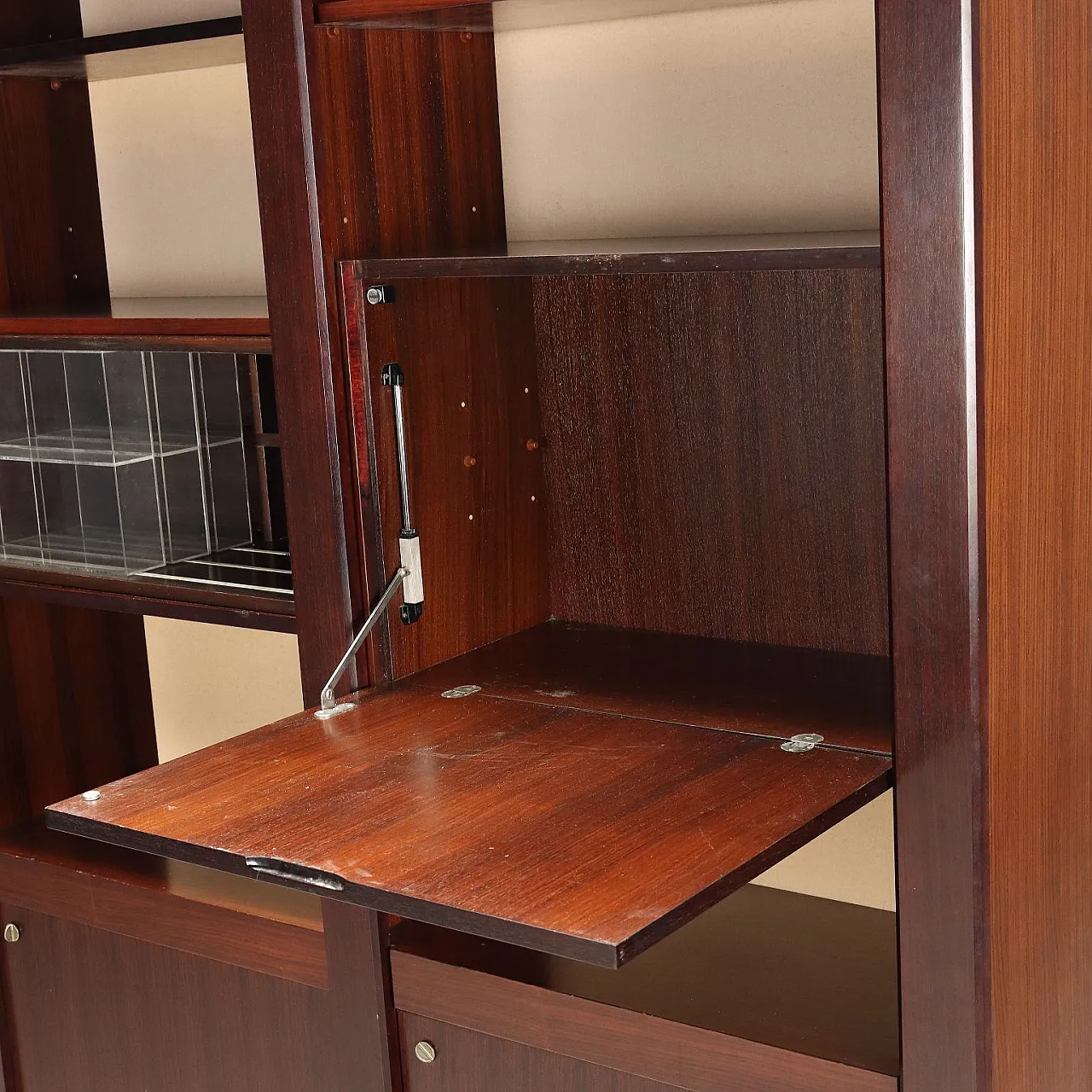 Libreria Acerbis in legno esotico impiallacciato, anni '80 6