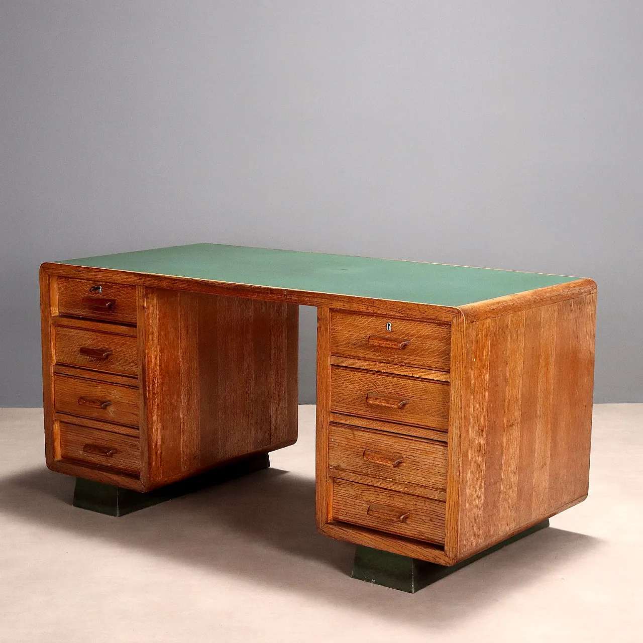 Scrivania in rovere e laminato con 2 cassetti, anni '50 1