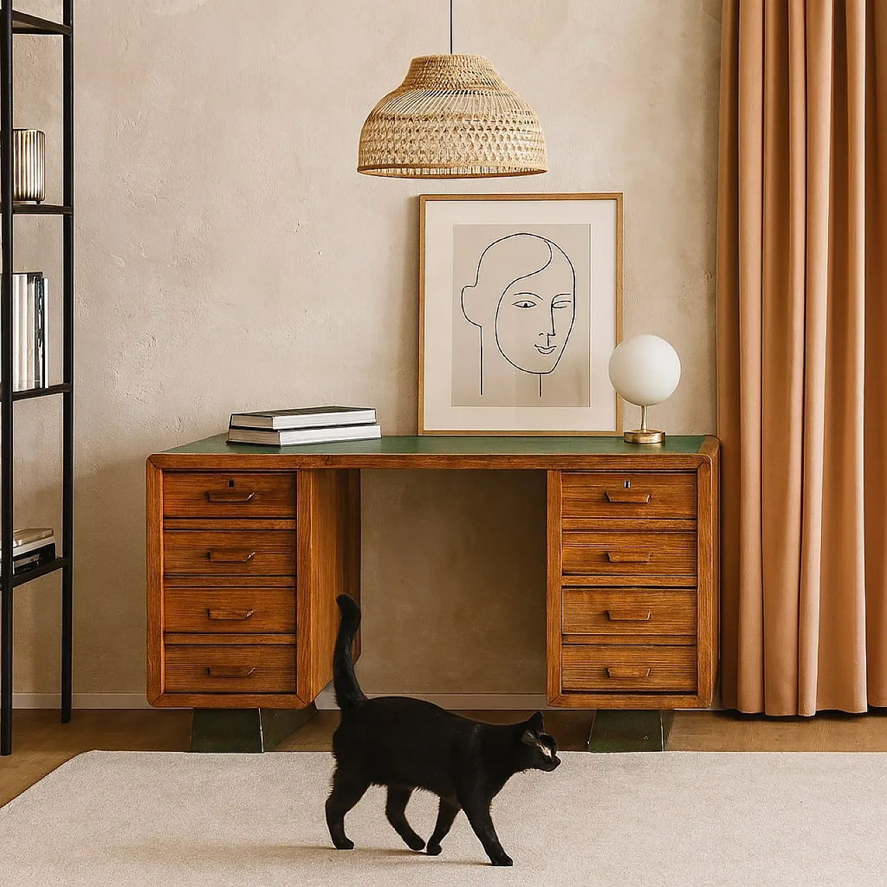 Scrivania in rovere e laminato con 2 cassetti, anni '50 2