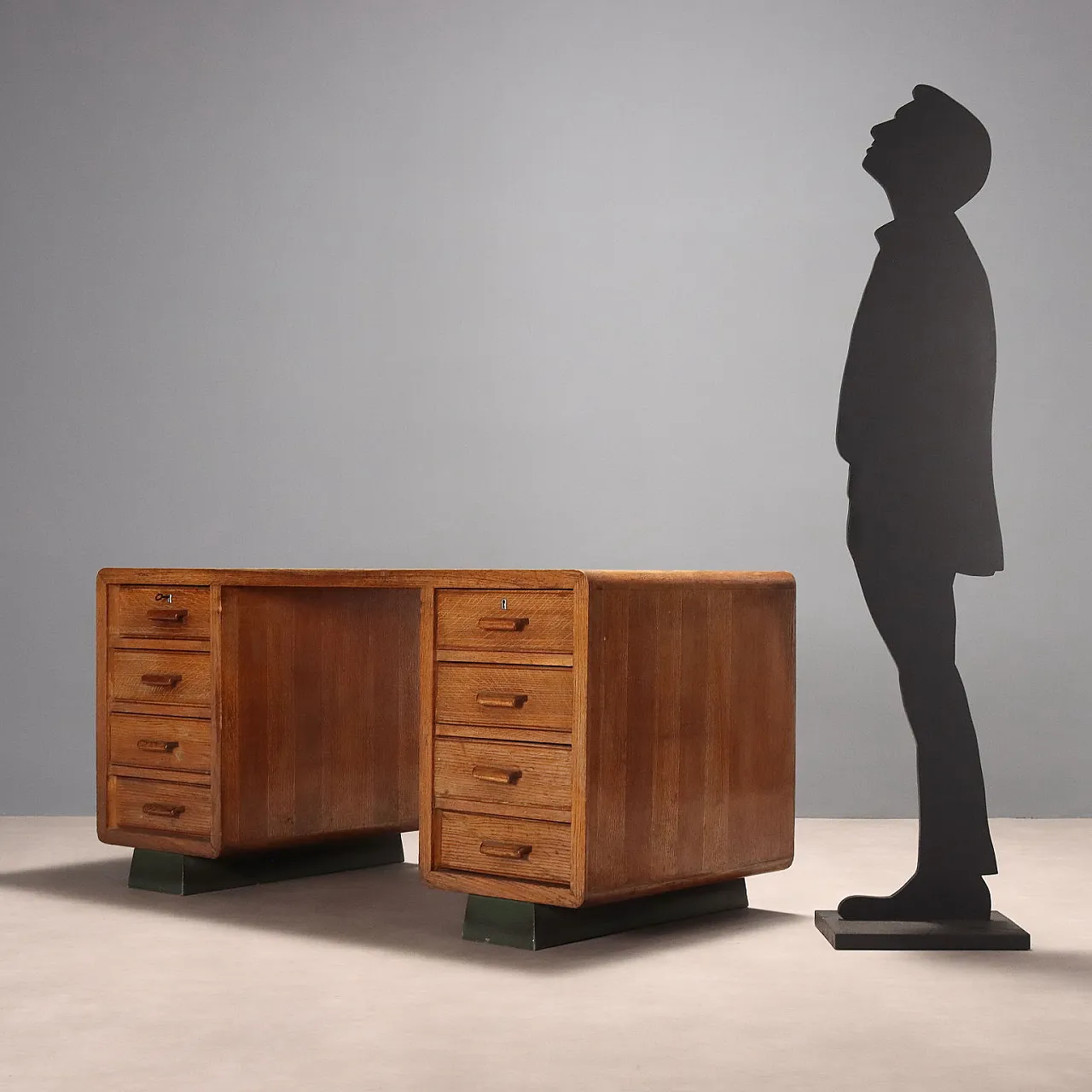 Scrivania in rovere e laminato con 2 cassetti, anni '50 3