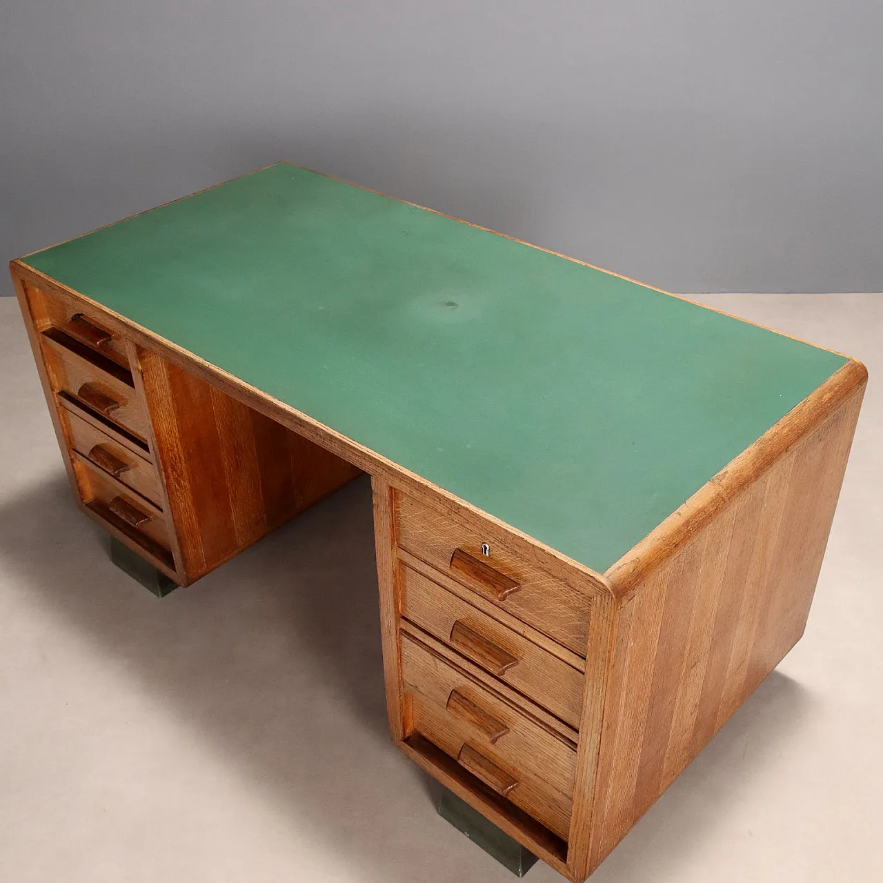 Scrivania in rovere e laminato con 2 cassetti, anni '50 7