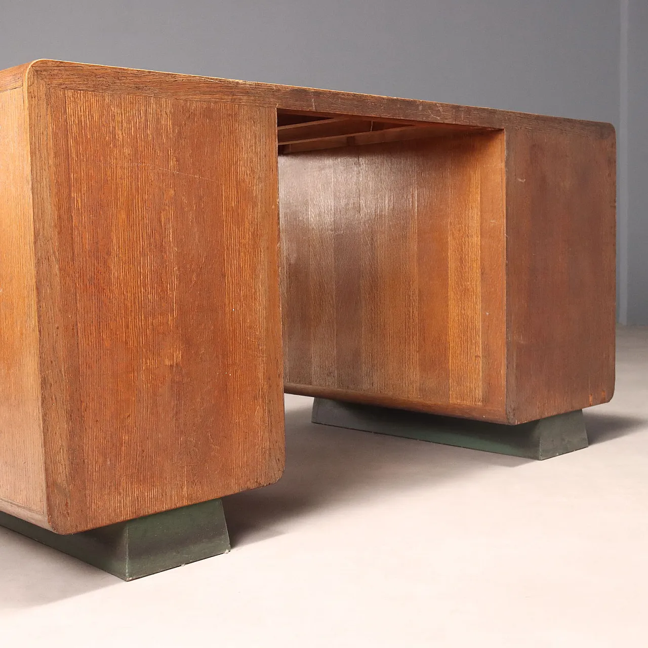 Scrivania in rovere e laminato con 2 cassetti, anni '50 8