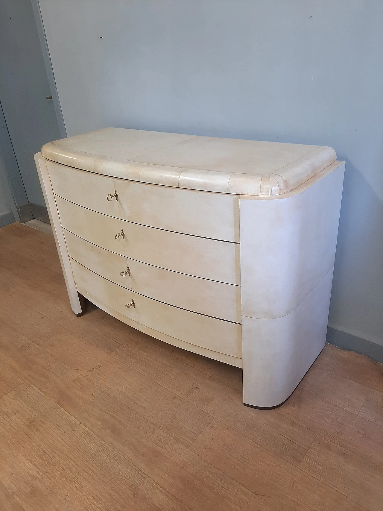 Dresser drawer art art decethe covered in parchment, 1930s 1