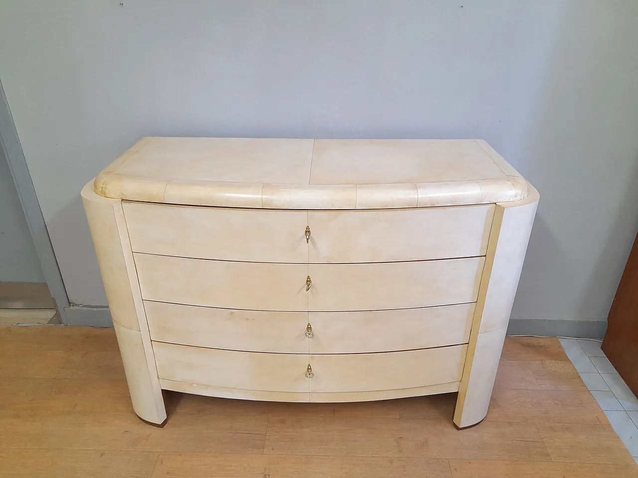 Dresser drawer art art decethe covered in parchment, 1930s 2