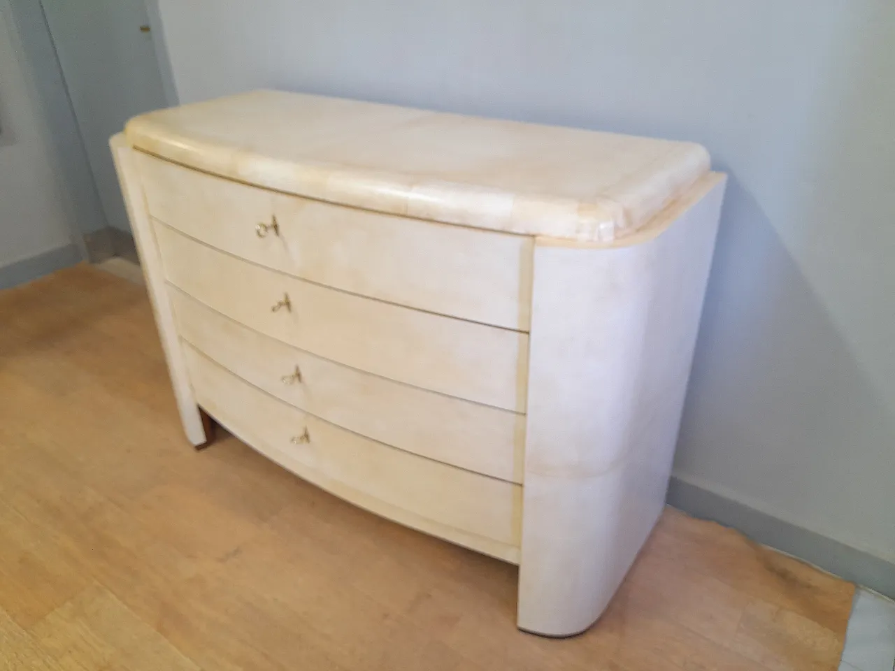 Dresser drawer art art decethe covered in parchment, 1930s 4