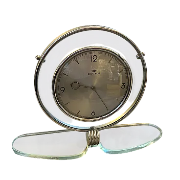 Glass and chromed metal table clock by Ducale, 1950s