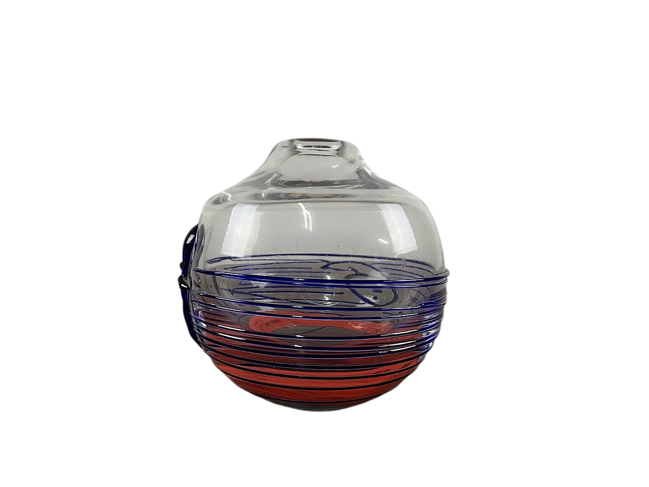 Vaso rotondo in vetro rosso e blu, anni '70 12