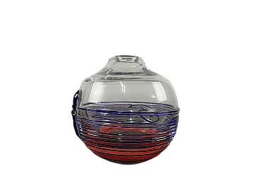 Round red and blue glass vase, 1970s