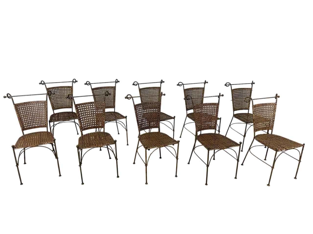 10 bent iron and wicker chairs, 1970s 18