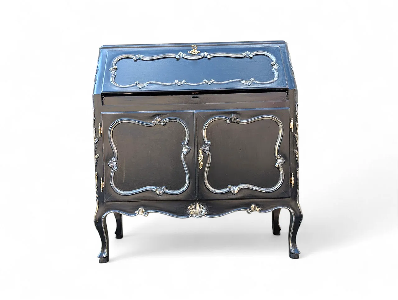 Scrittoio in Legno Massello di Noce Stile Barocco Francese, anni '50 1