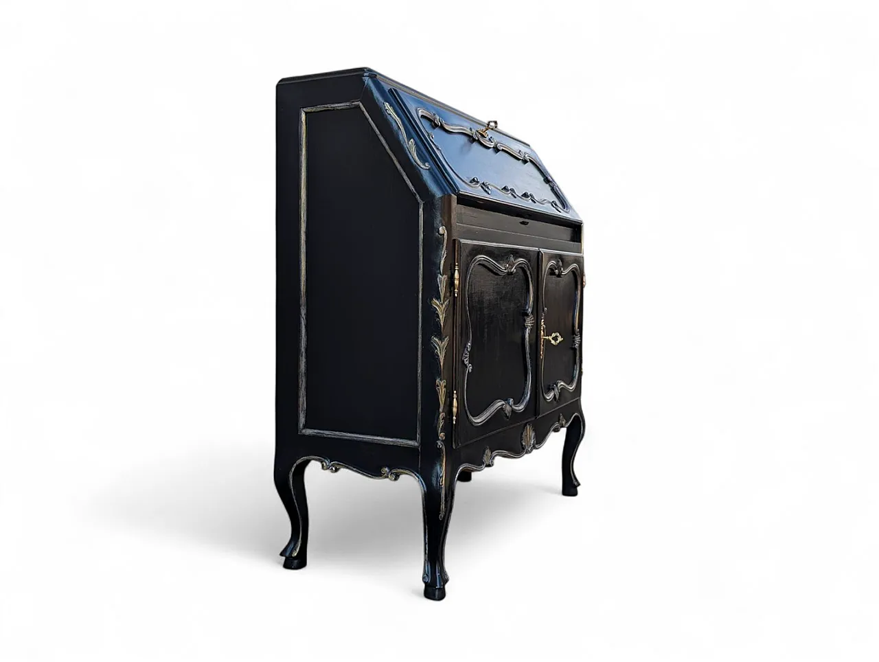 Scrittoio in Legno Massello di Noce Stile Barocco Francese, anni '50 2