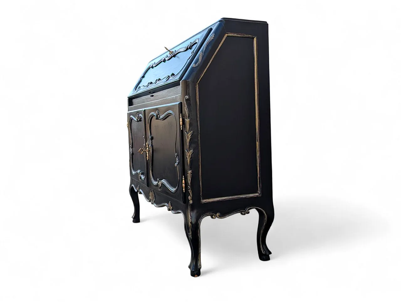 Scrittoio in Legno Massello di Noce Stile Barocco Francese, anni '50 3