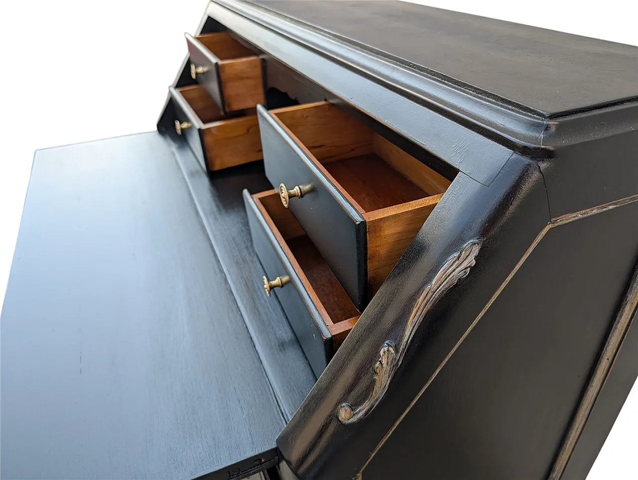 Scrittoio in Legno Massello di Noce Stile Barocco Francese, anni '50 6