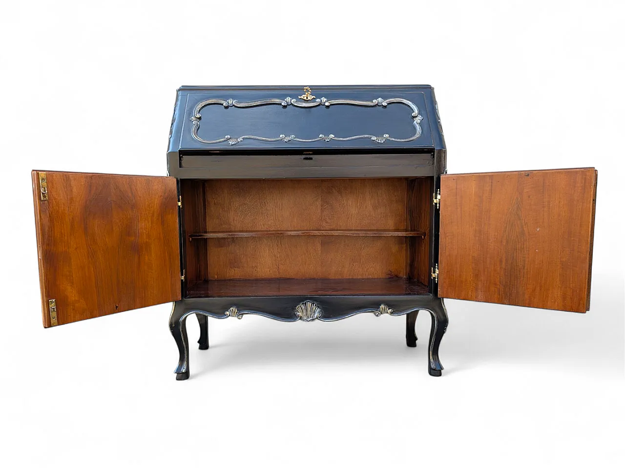 Scrittoio in Legno Massello di Noce Stile Barocco Francese, anni '50 11