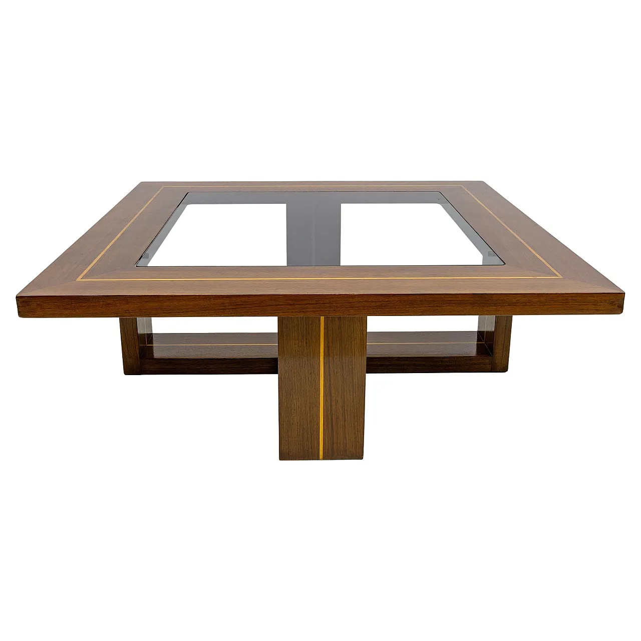 Tavolino in acero intarsiato e noce, anni '70 1