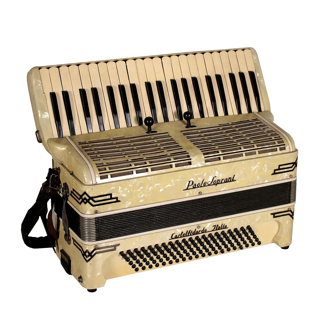Mother-of-pearl effect bakelite Paolo Soprani accordion, 1940s 1