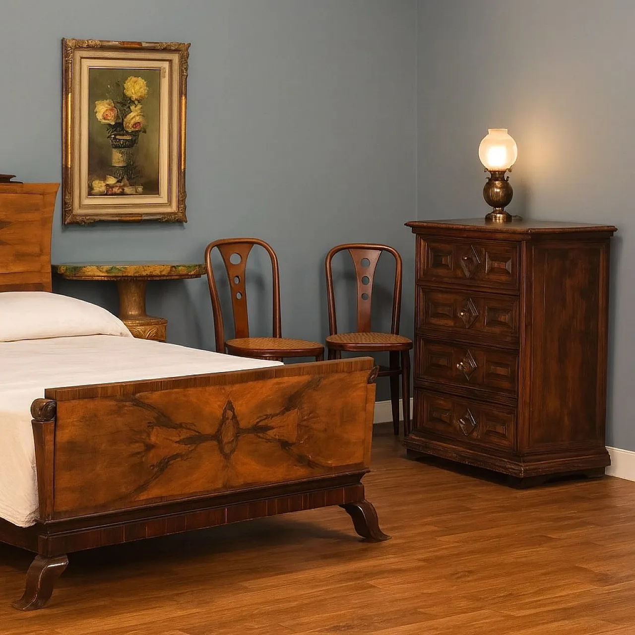 Comodino in stile barocco in legno di abete e noce, '900 2