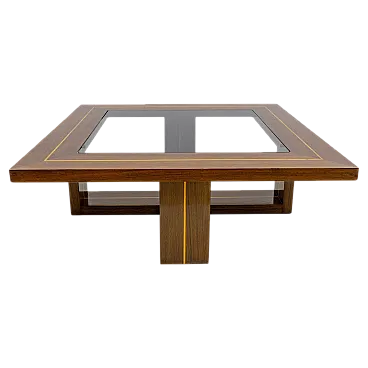 Tavolino in acero intarsiato e noce, anni '70