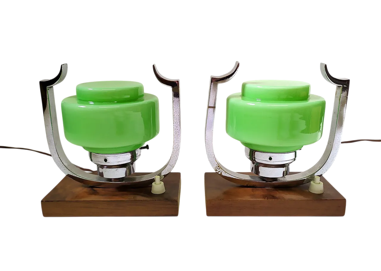 Coppia di lampade da tavolo Art Déco verdi, anni '20 9