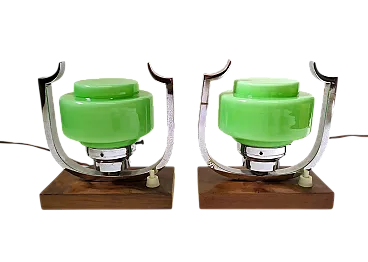 Coppia di lampade da tavolo Art Déco verdi, anni '20