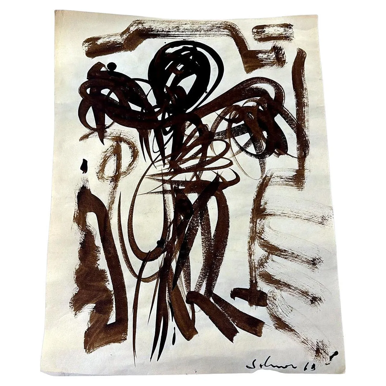 Disegno astratto su carta strutturata, anni '60 1