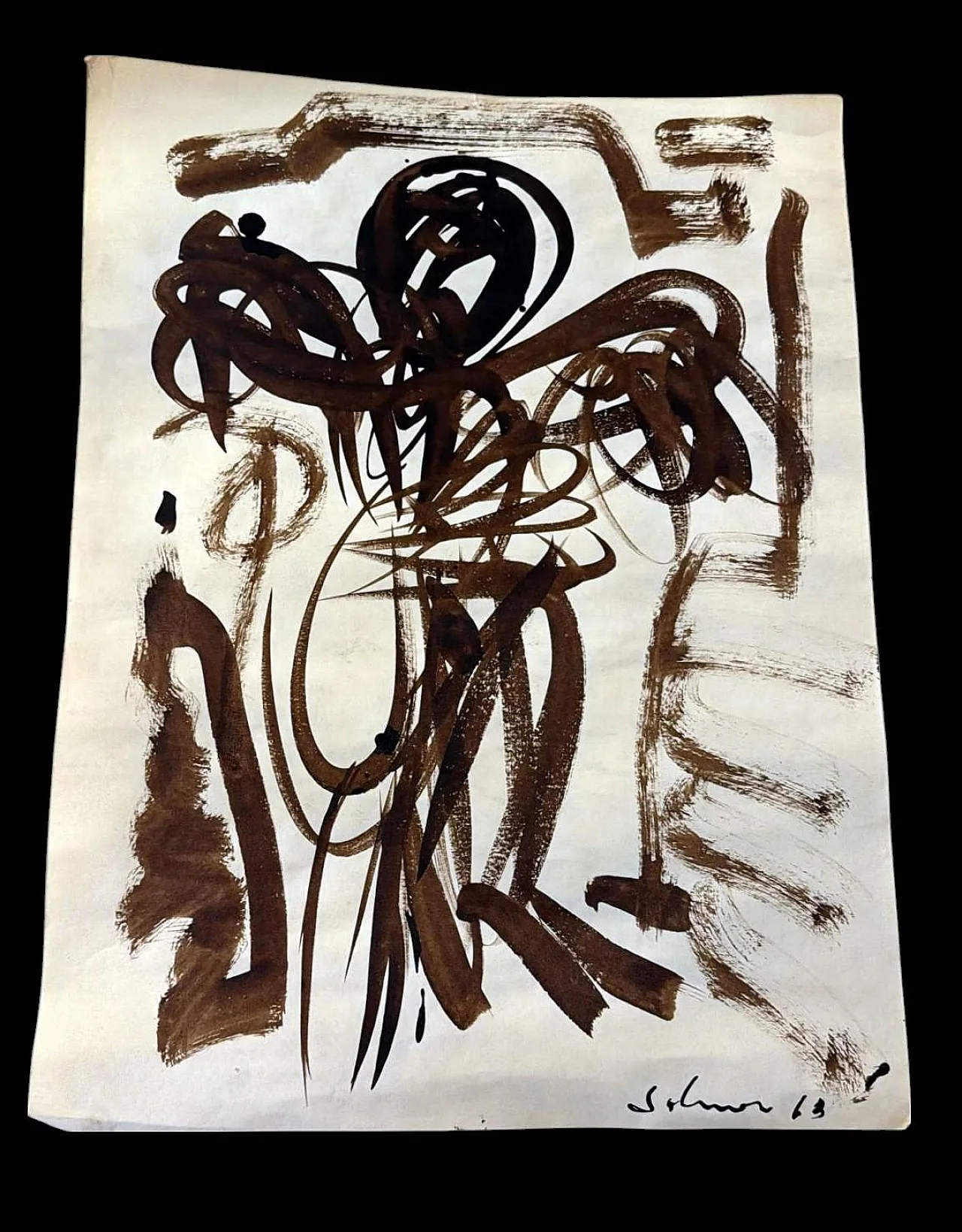 Disegno astratto su carta strutturata, anni '60 2