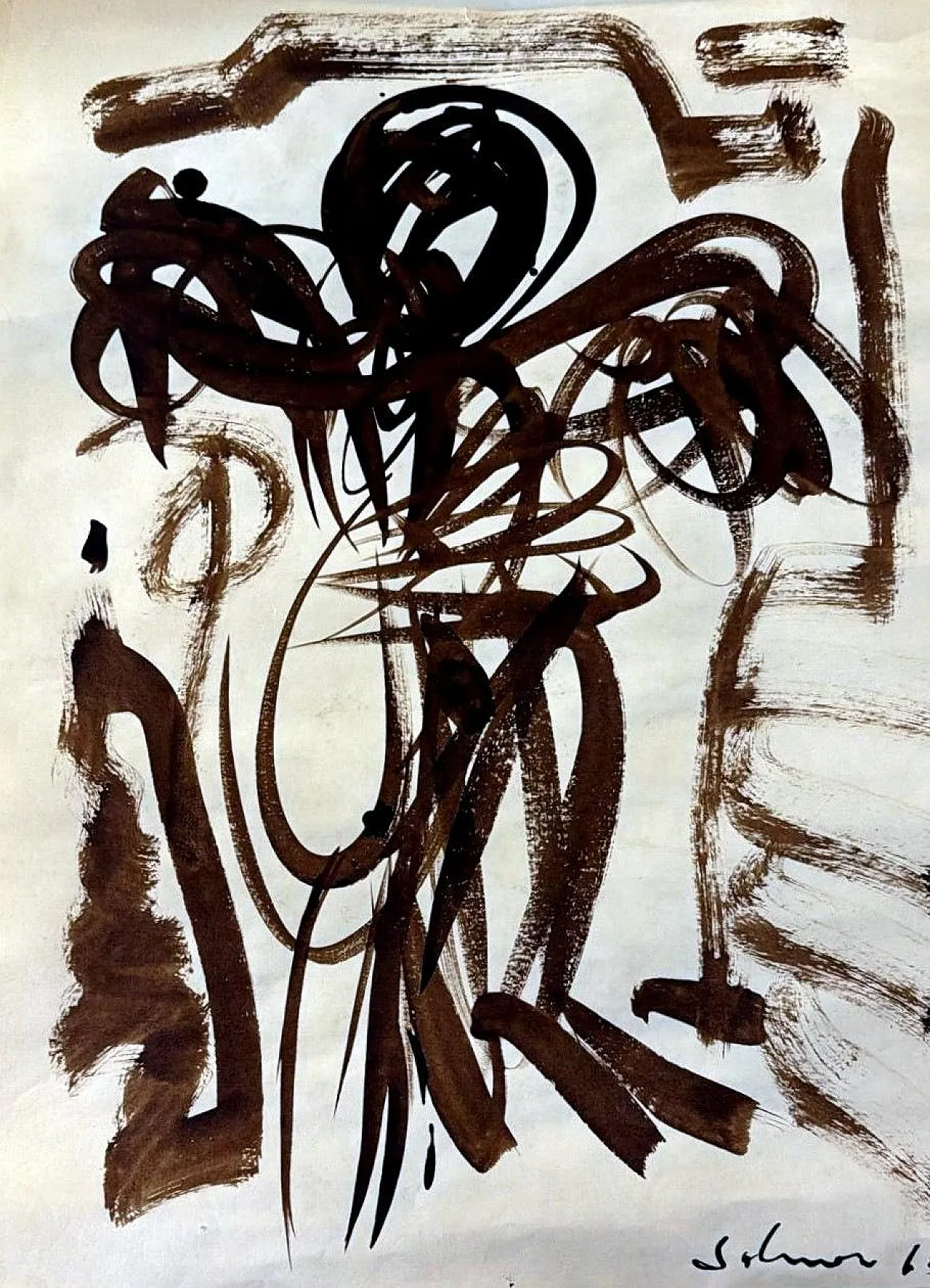 Disegno astratto su carta strutturata, anni '60 3