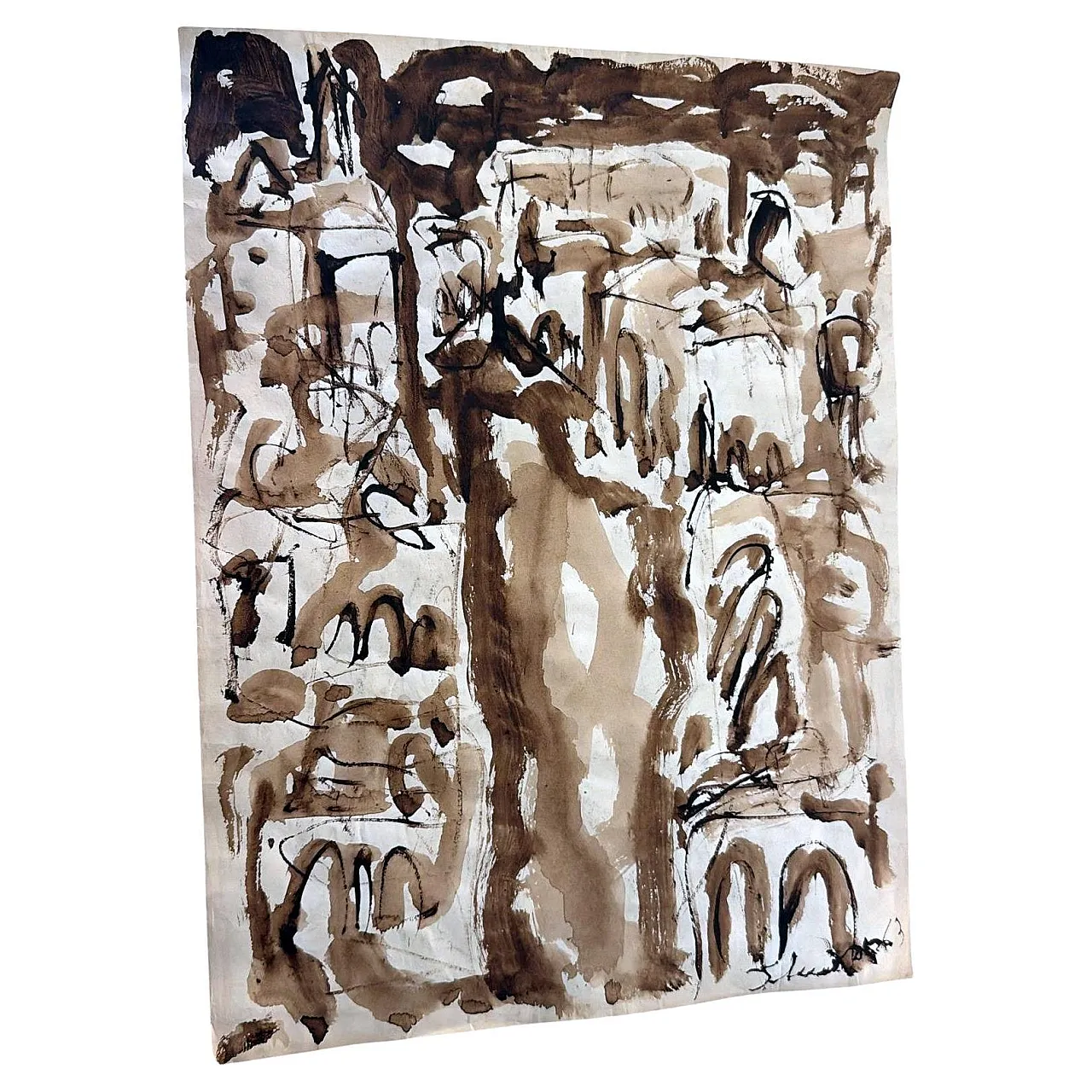 Disegno astratto su carta strutturata, anni '60 1