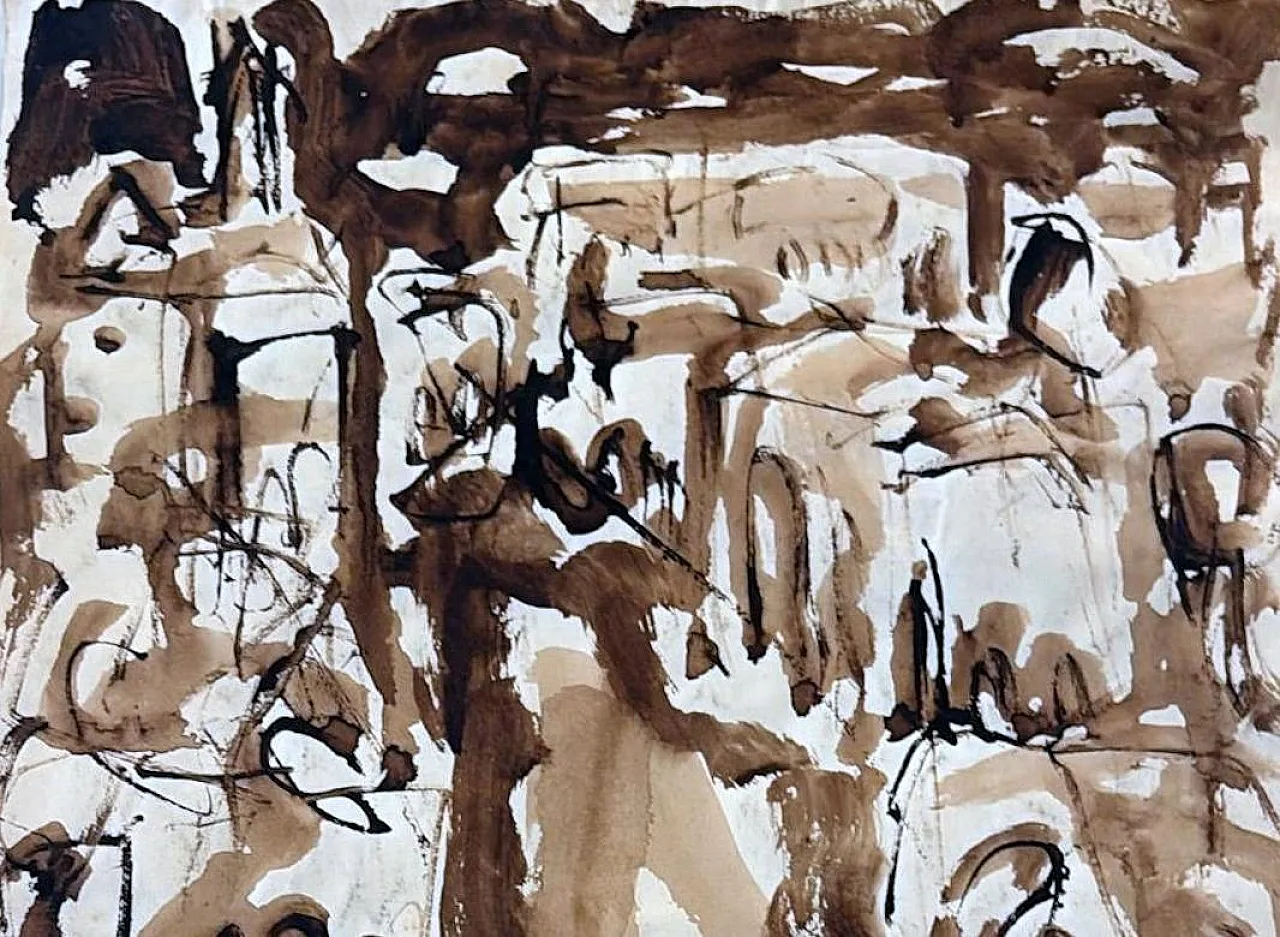 Disegno astratto su carta strutturata, anni '60 8