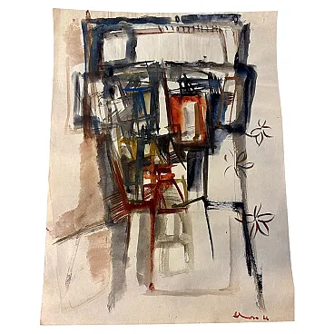 Disegno astratto su carta strutturata, anni '60