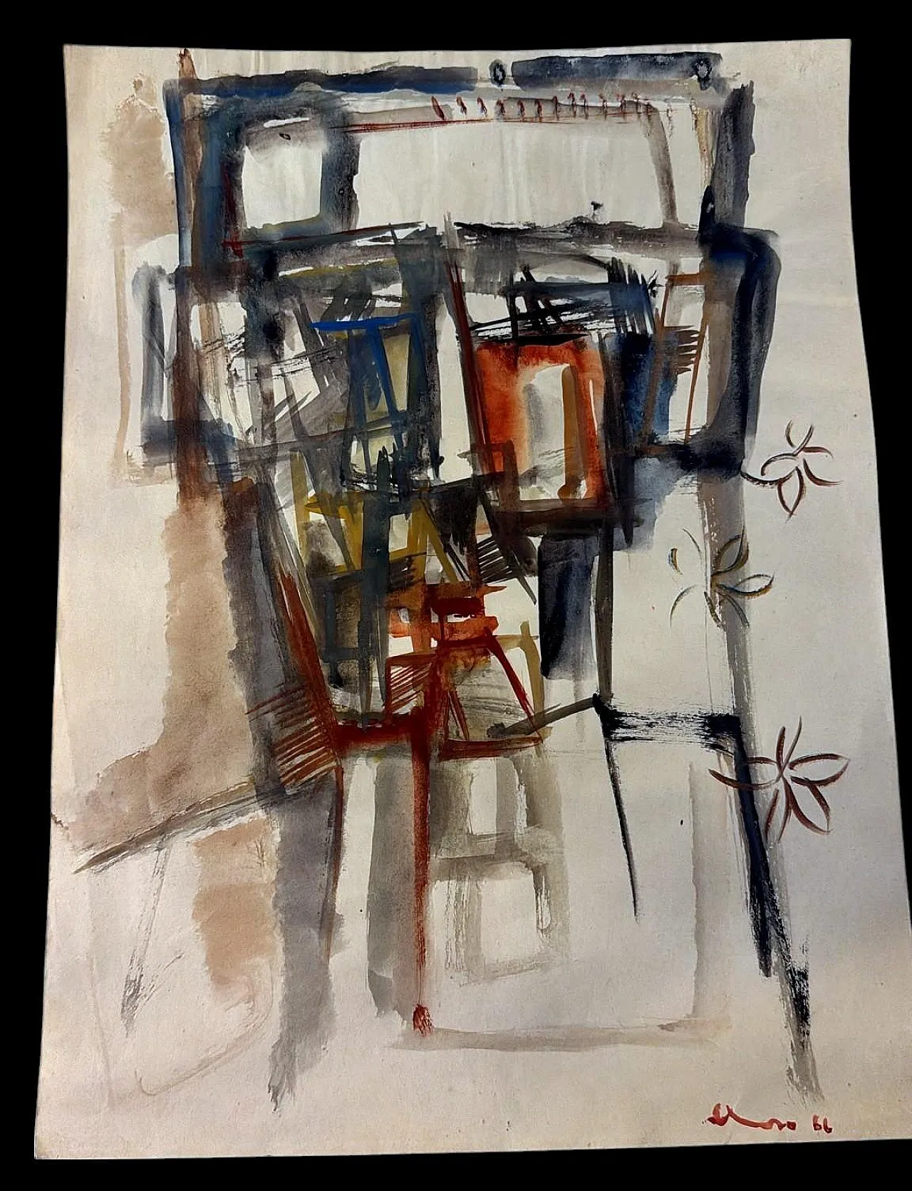 Disegno astratto su carta strutturata, anni '60 2