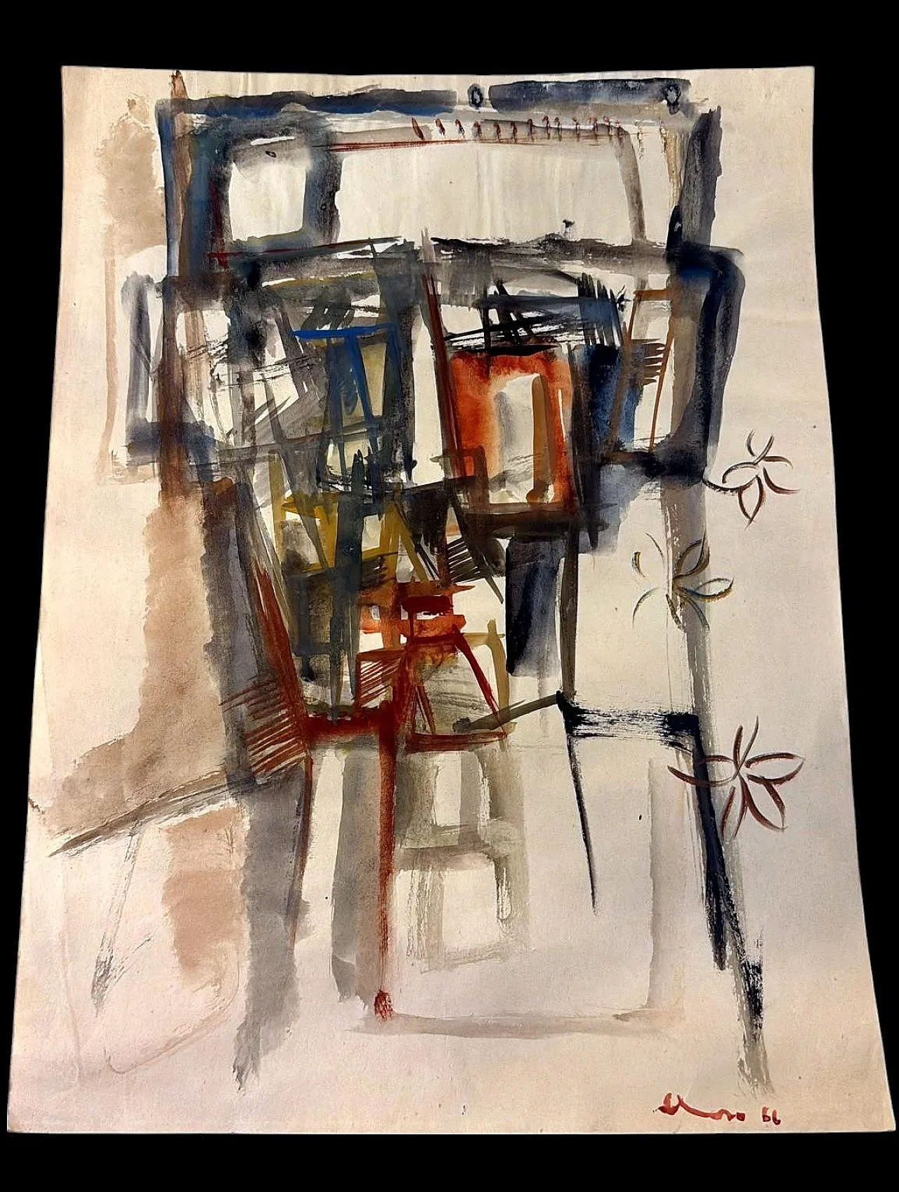 Disegno astratto su carta strutturata, anni '60 3