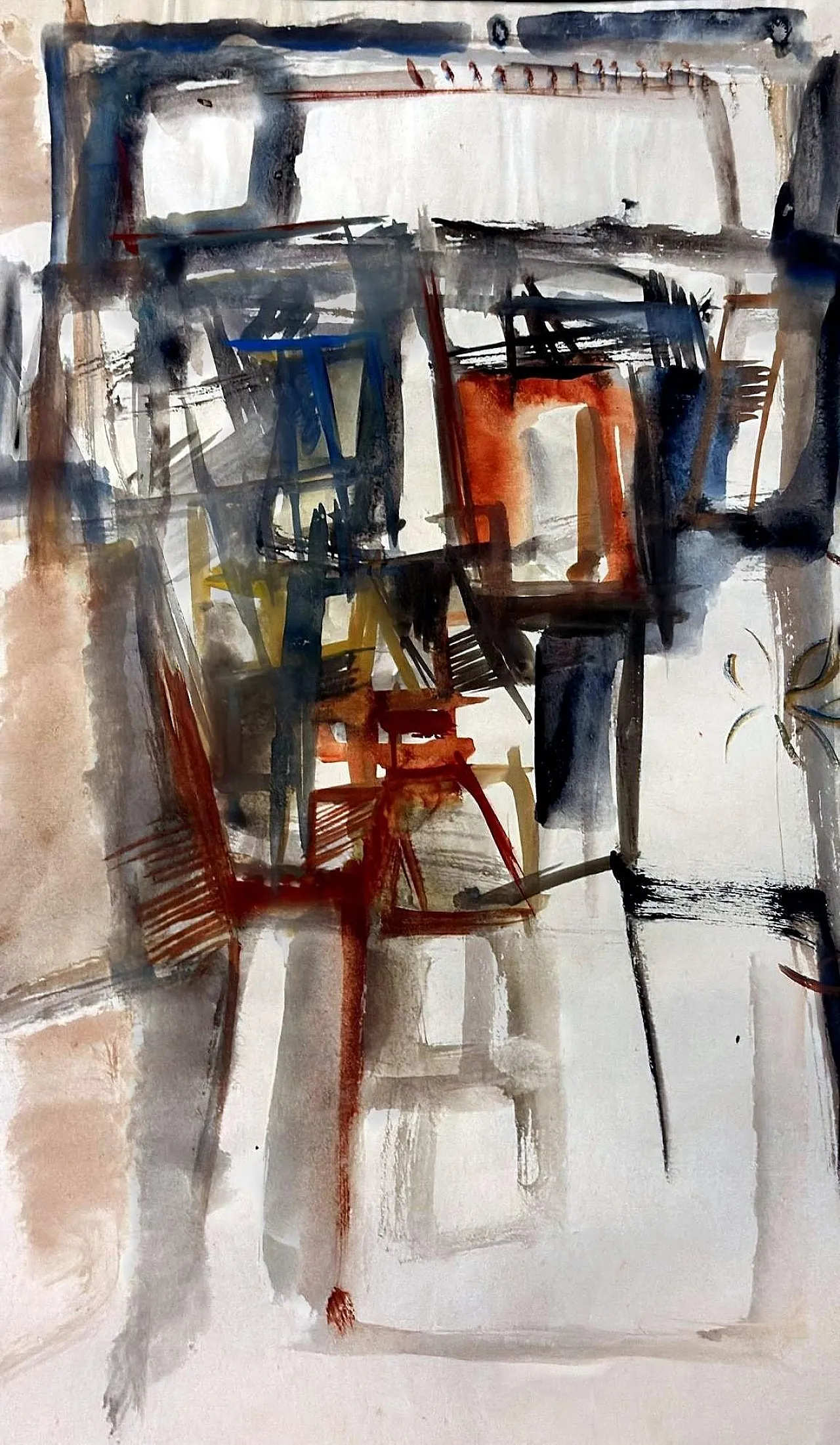 Disegno astratto su carta strutturata, anni '60 4