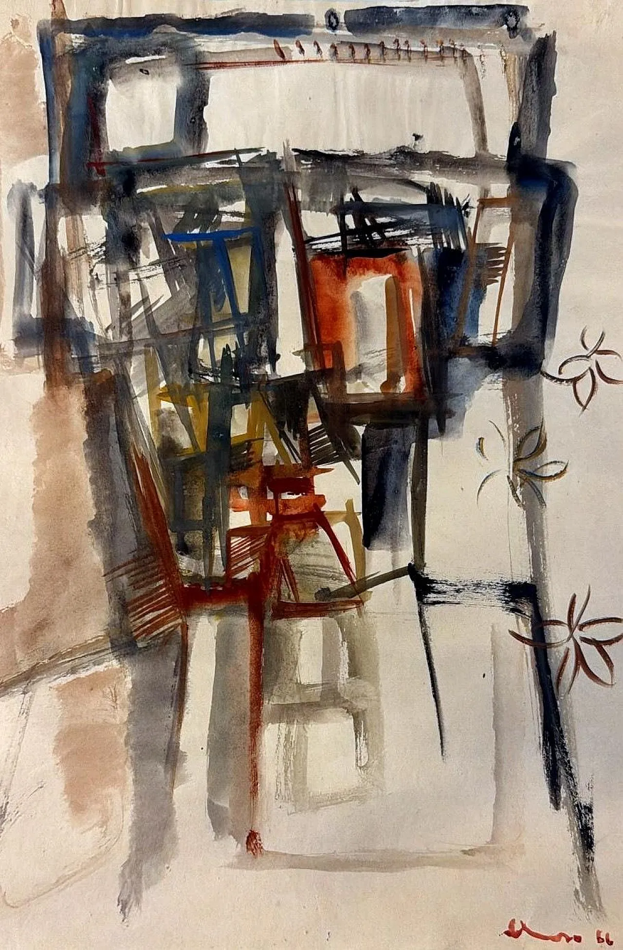 Disegno astratto su carta strutturata, anni '60 6