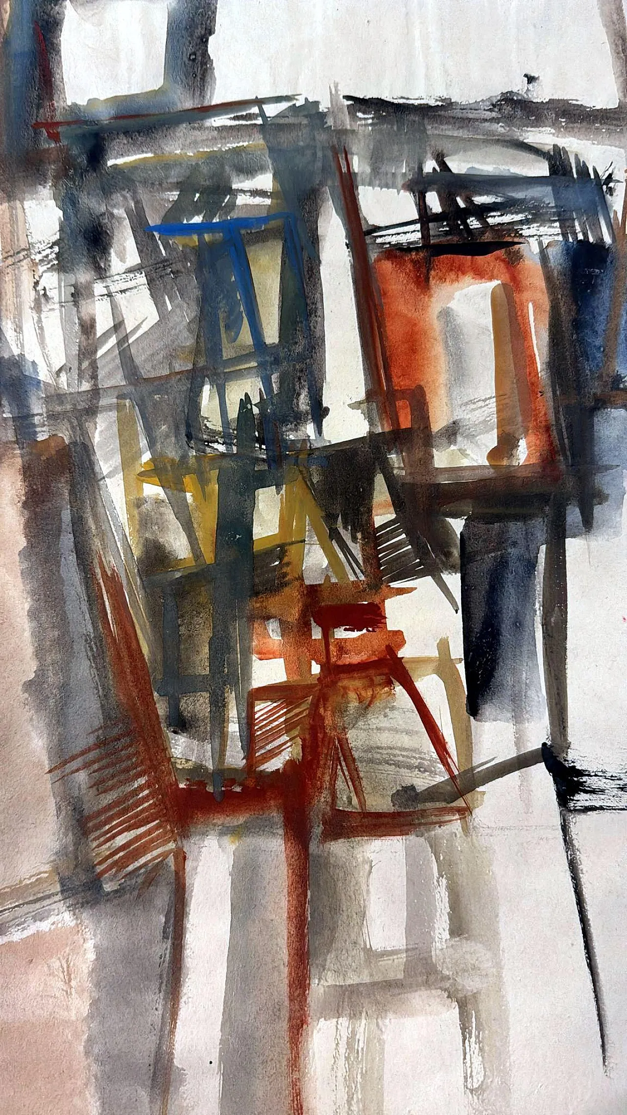 Disegno astratto su carta strutturata, anni '60 7