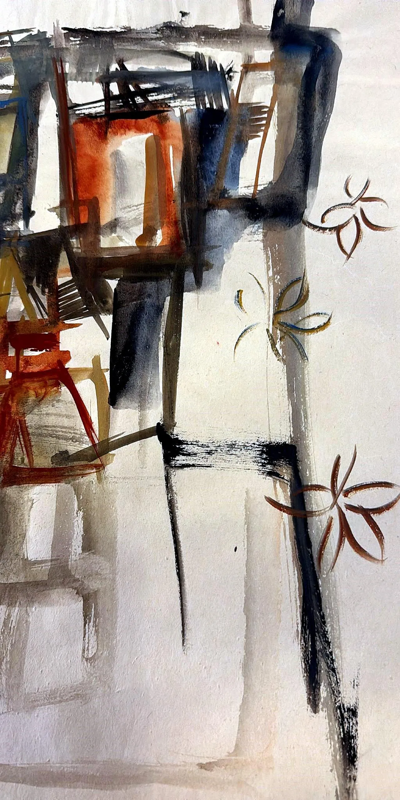 Disegno astratto su carta strutturata, anni '60 13