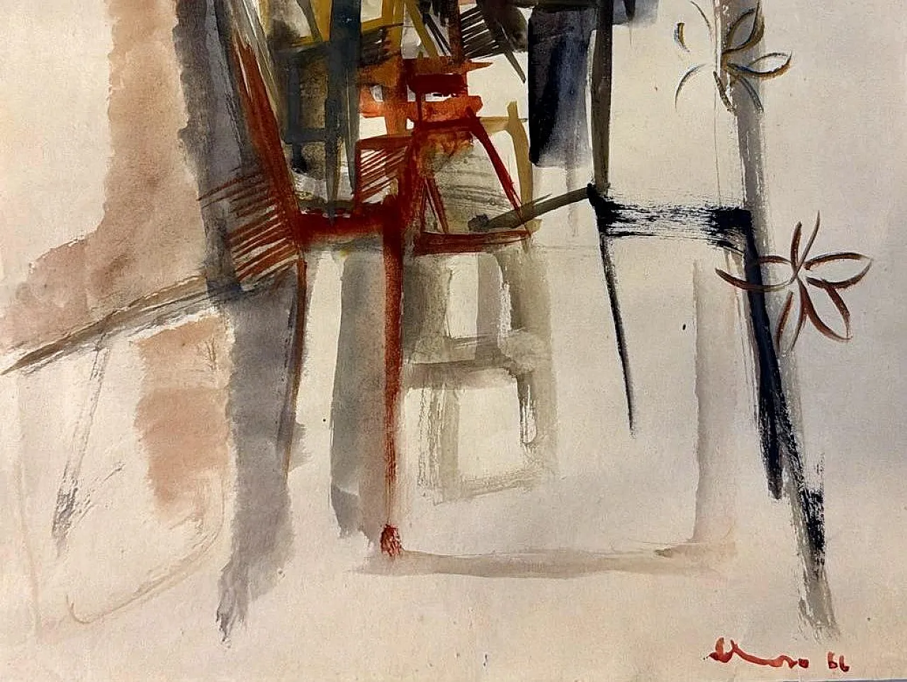 Disegno astratto su carta strutturata, anni '60 14