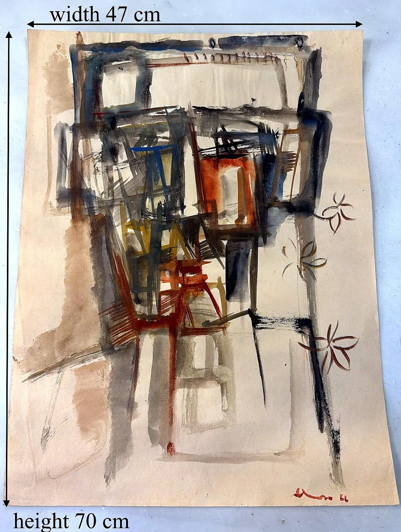 Disegno astratto su carta strutturata, anni '60 15