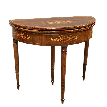 Console tavolino da gioco Carlo X in noce intarsiata '800 Italia