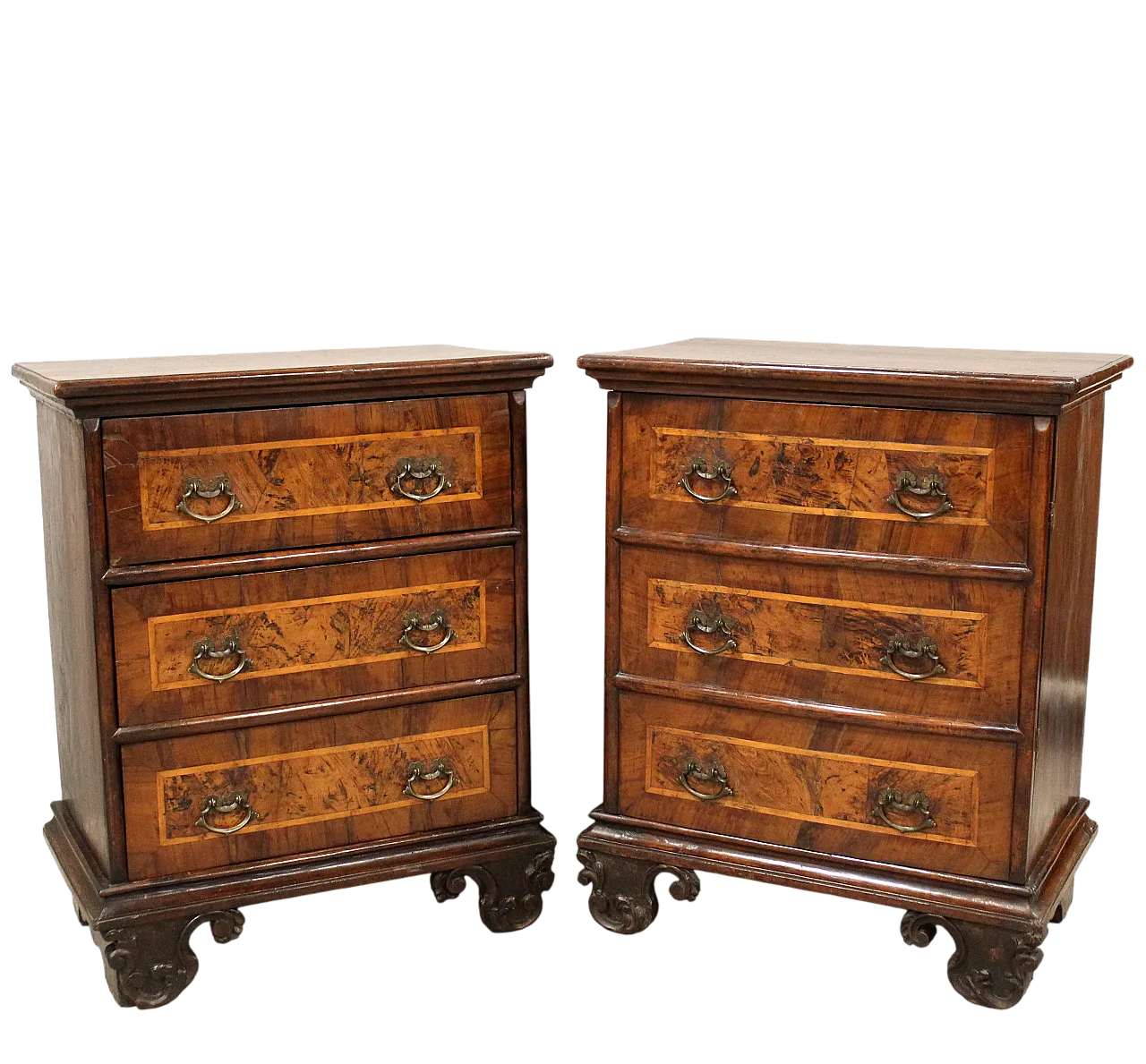 Couple comfortable bedside table louis xv in walnut '700 Italy 16