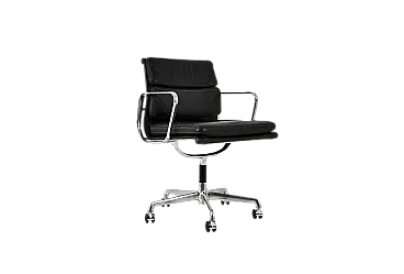 Sedia per cuscinetti morbidi in pelle nera di Charles e Ray Eames per ICF, anni '70
