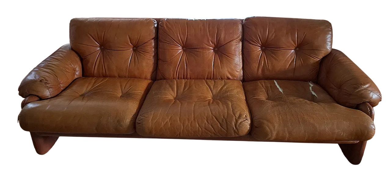 Divano e poltrone Coronado in pelle marrone Tobia Scarpa B&B, '70 15