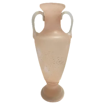 Vaso ad anfora in vetro Scavo rosa pesca e bianco, attribuito a Seguso, Italia