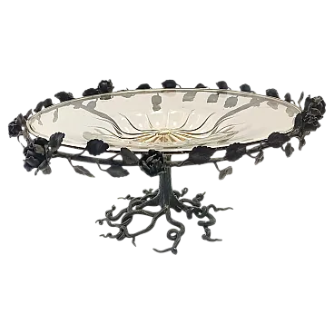 Murano Glass and Wrought Iron Cake Stand attr. to Vittorio Zecchin, Italy
