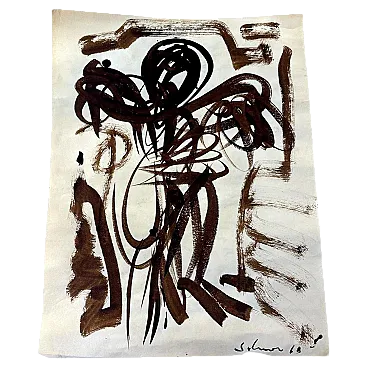 Disegno astratto su carta strutturata, anni '60