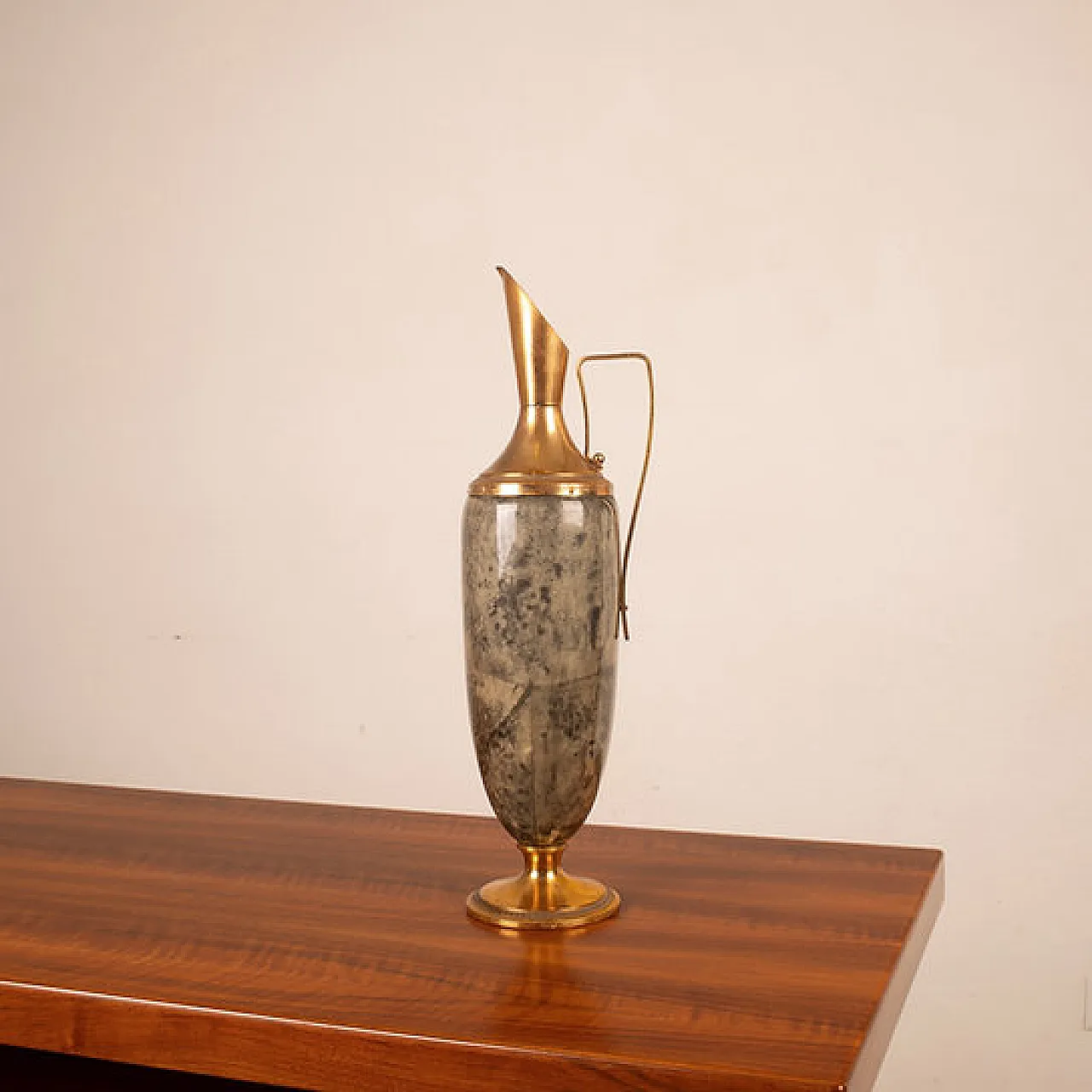 Grey parchment and brass thermos flask by Aldo Tura, 1960s 1