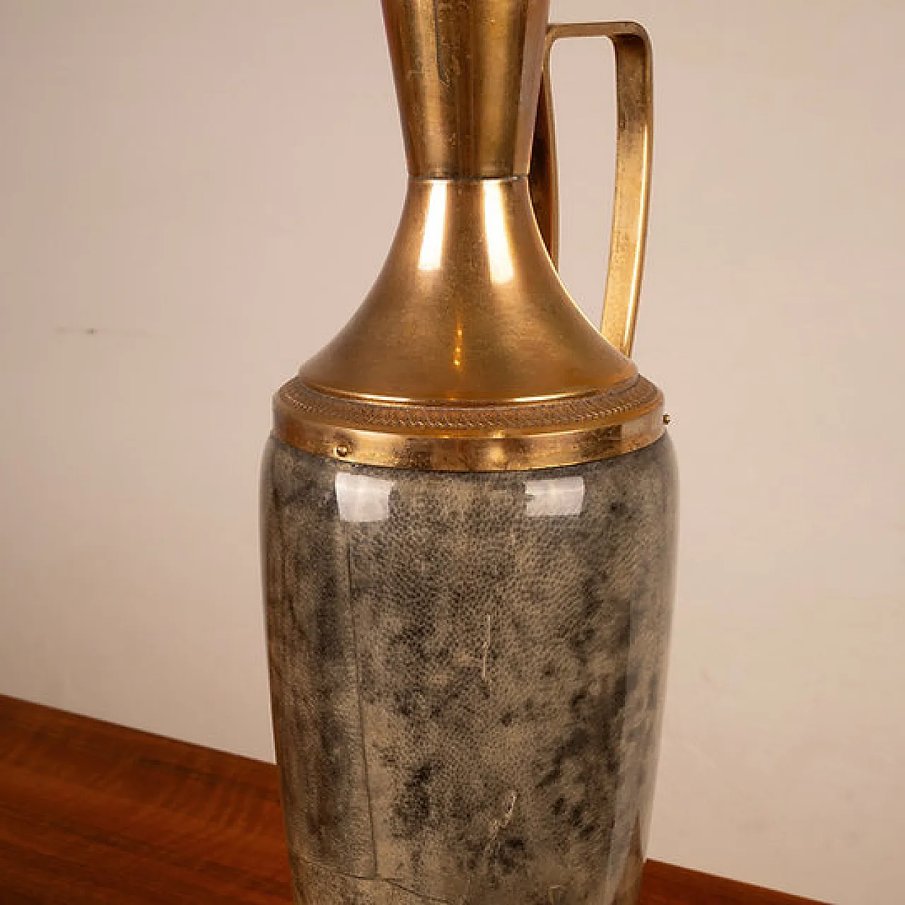 Grey parchment and brass thermos flask by Aldo Tura, 1960s 9
